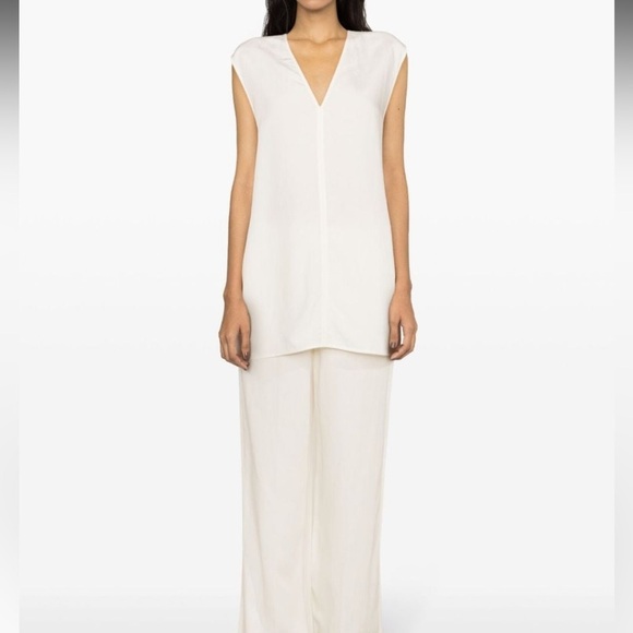 Totême Fluid V-Neck Top Tunic Off White pockets sleeveless toteme - Picture 2 of 9